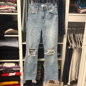 HIDDEN Distressed Light Blue Crop Flare Jeans